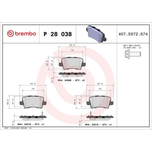 BREMBO Bremsbelagsatz, Scheibenbremse PRIME LINE