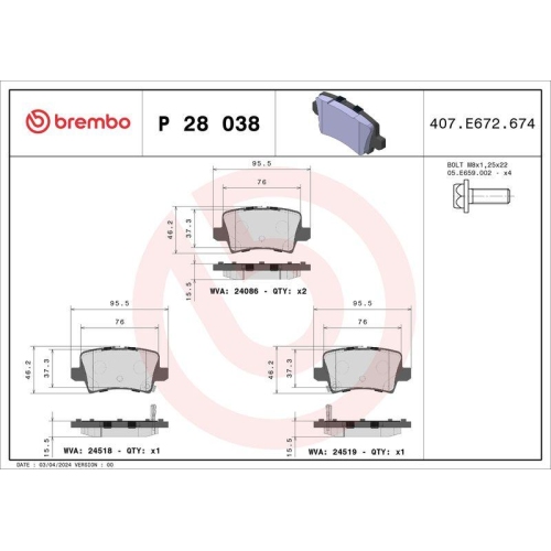 BREMBO Bremsbelagsatz, Scheibenbremse PRIME LINE