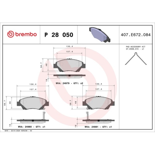 BREMBO Bremsbelagsatz, Scheibenbremse PRIME LINE