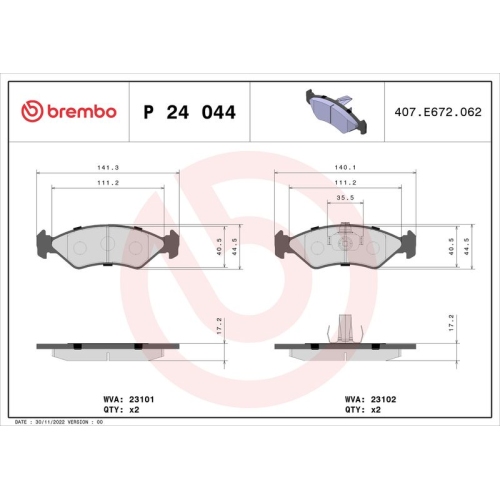 BREMBO Bremsbelagsatz, Scheibenbremse PRIME LINE