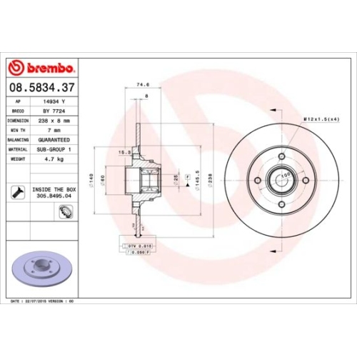 BREMBO Bremsscheibe PRIME LINE - With Bearing Kit