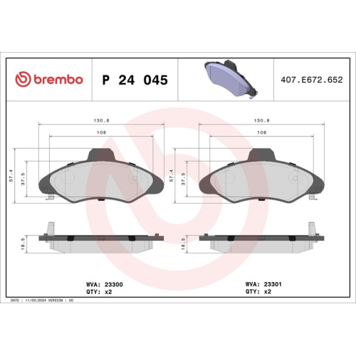 BREMBO Bremsbelagsatz, Scheibenbremse PRIME LINE