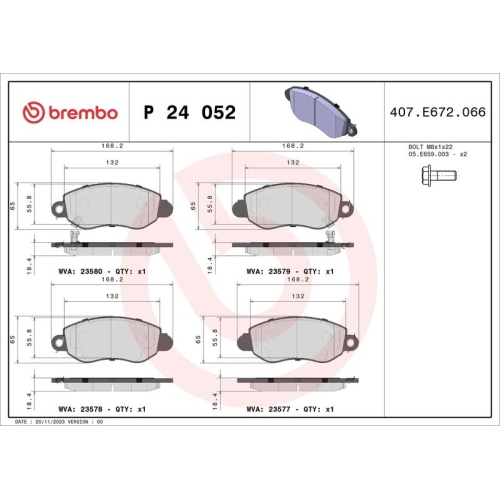 BREMBO Bremsbelagsatz, Scheibenbremse PRIME LINE