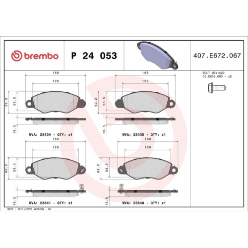 BREMBO Bremsbelagsatz, Scheibenbremse PRIME LINE