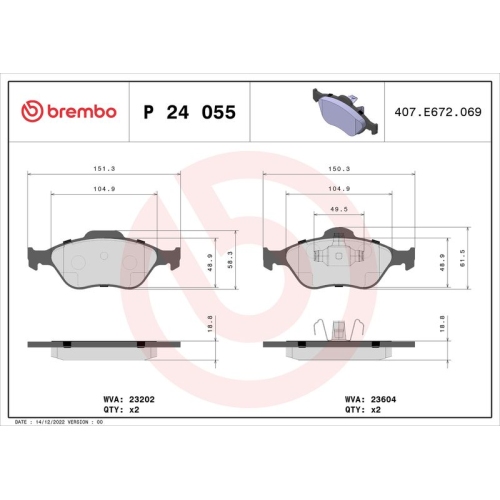 BREMBO Bremsbelagsatz, Scheibenbremse PRIME LINE