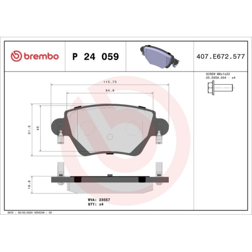 BREMBO Bremsbelagsatz, Scheibenbremse PRIME LINE