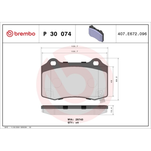 BREMBO Bremsbelagsatz, Scheibenbremse PRIME LINE