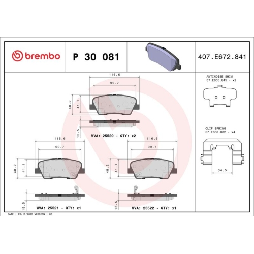 BREMBO Bremsbelagsatz, Scheibenbremse PRIME LINE