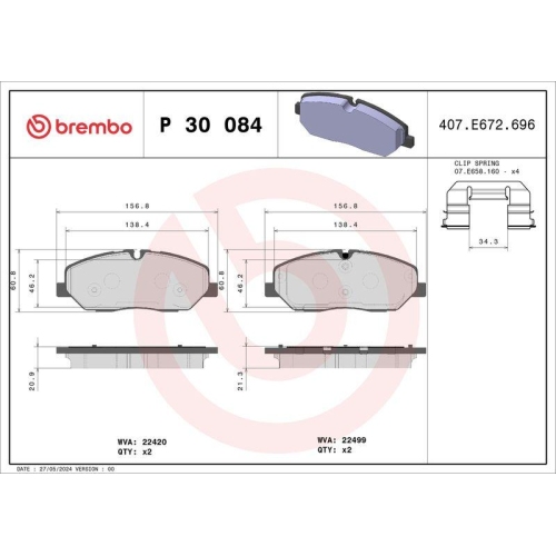 BREMBO Bremsbelagsatz, Scheibenbremse PRIME LINE