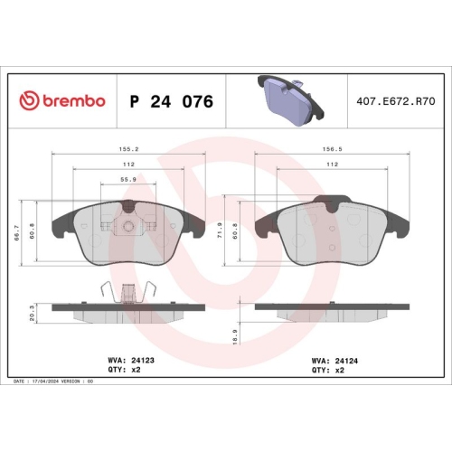 BREMBO Bremsbelagsatz, Scheibenbremse PRIME LINE