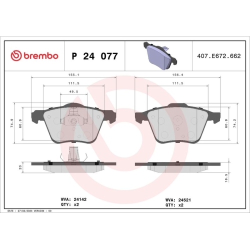 BREMBO Bremsbelagsatz, Scheibenbremse PRIME LINE