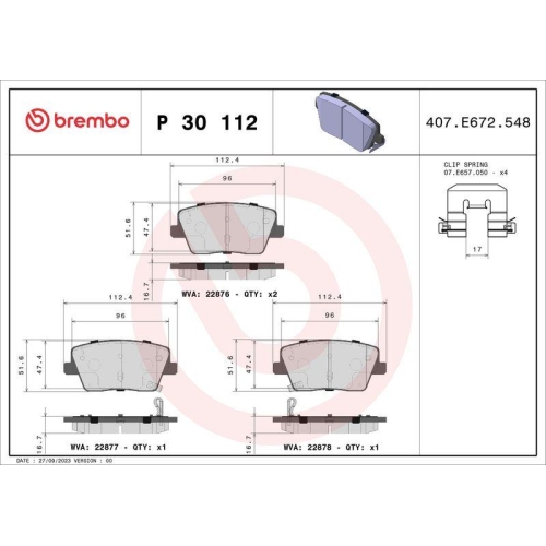 BREMBO Bremsbelagsatz, Scheibenbremse PRIME LINE