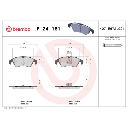 BREMBO Bremsbelagsatz, Scheibenbremse PRIME LINE