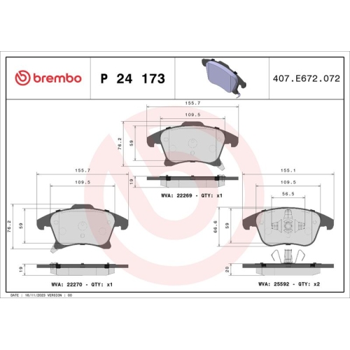 BREMBO Bremsbelagsatz, Scheibenbremse PRIME LINE