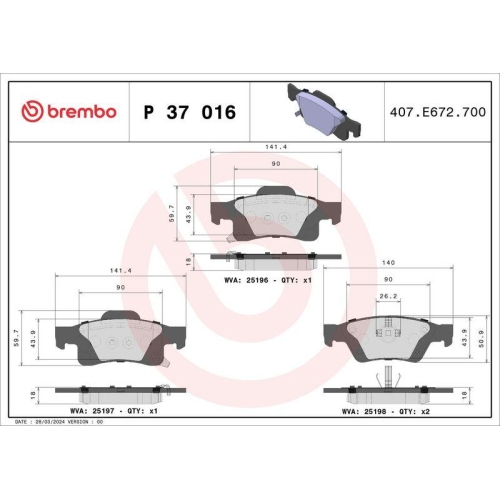 BREMBO Bremsbelagsatz, Scheibenbremse PRIME LINE