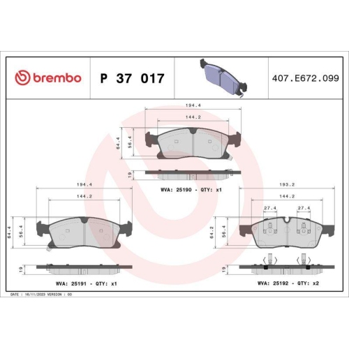 BREMBO Bremsbelagsatz, Scheibenbremse PRIME LINE