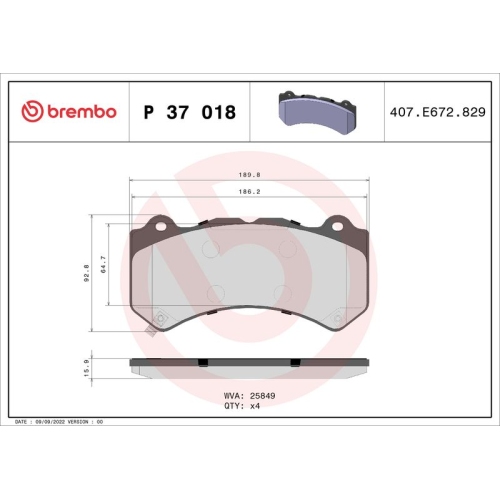 BREMBO Bremsbelagsatz, Scheibenbremse PRIME LINE