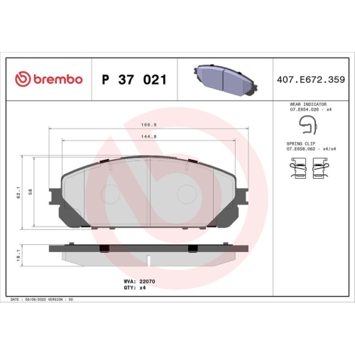 BREMBO Bremsbelagsatz, Scheibenbremse PRIME LINE