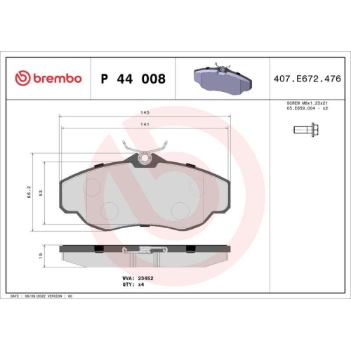 BREMBO Bremsbelagsatz, Scheibenbremse PRIME LINE