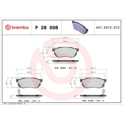 BREMBO Bremsbelagsatz, Scheibenbremse PRIME LINE