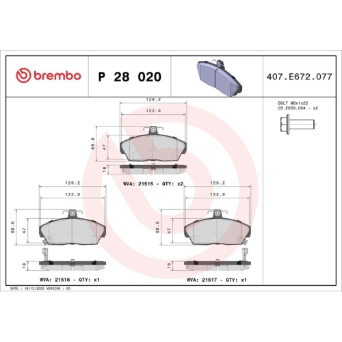 BREMBO Bremsbelagsatz, Scheibenbremse PRIME LINE