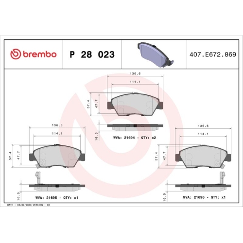 BREMBO Bremsbelagsatz, Scheibenbremse PRIME LINE