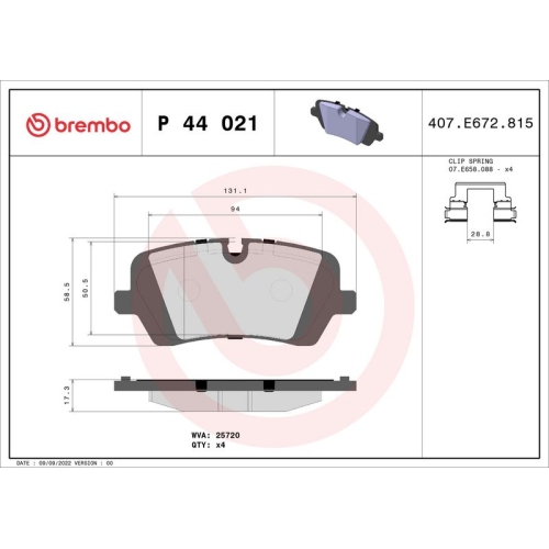 BREMBO Bremsbelagsatz, Scheibenbremse PRIME LINE