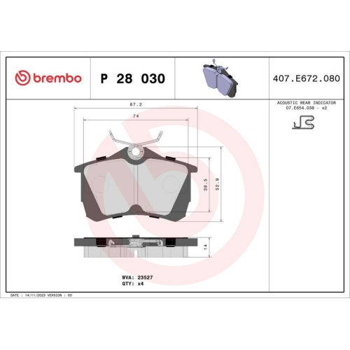 BREMBO Bremsbelagsatz, Scheibenbremse PRIME LINE