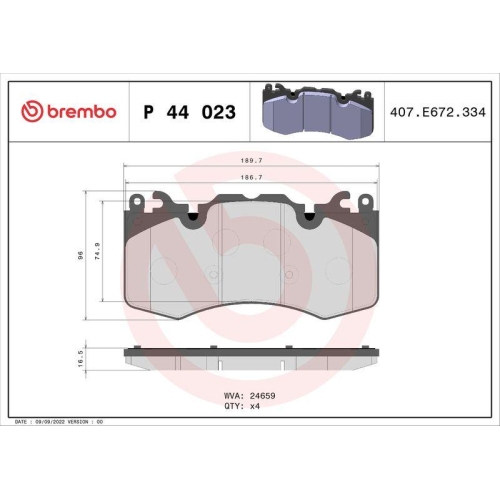 BREMBO Bremsbelagsatz, Scheibenbremse PRIME LINE