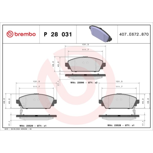 BREMBO Bremsbelagsatz, Scheibenbremse PRIME LINE