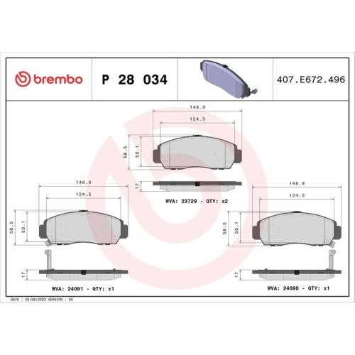 BREMBO Bremsbelagsatz, Scheibenbremse PRIME LINE