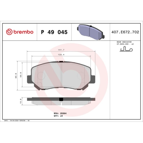 BREMBO Bremsbelagsatz, Scheibenbremse PRIME LINE