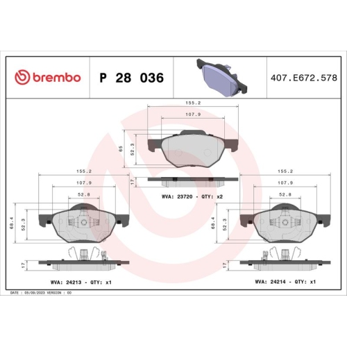 BREMBO Bremsbelagsatz, Scheibenbremse PRIME LINE