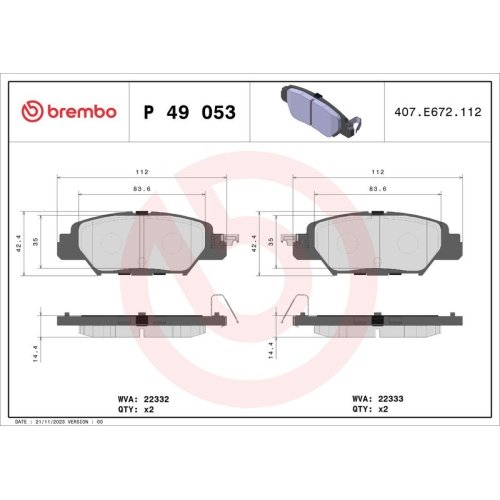 BREMBO Bremsbelagsatz, Scheibenbremse PRIME LINE