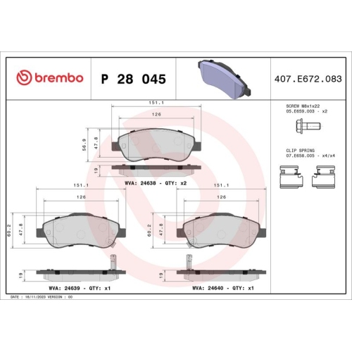 BREMBO Bremsbelagsatz, Scheibenbremse PRIME LINE