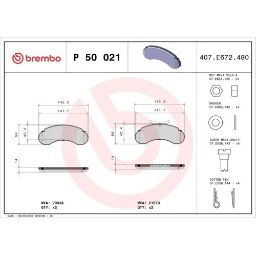 BREMBO Bremsbelagsatz, Scheibenbremse PRIME LINE