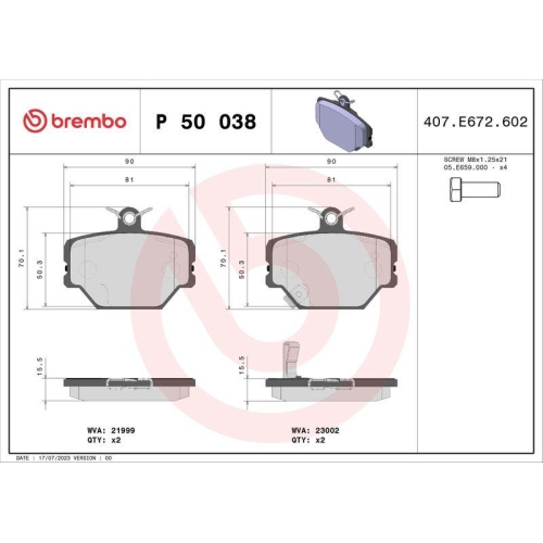 BREMBO Bremsbelagsatz, Scheibenbremse PRIME LINE