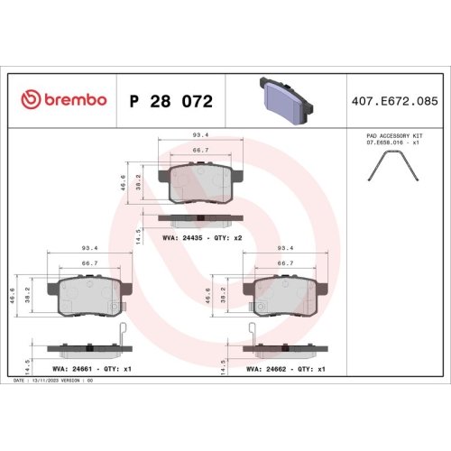 BREMBO Bremsbelagsatz, Scheibenbremse PRIME LINE