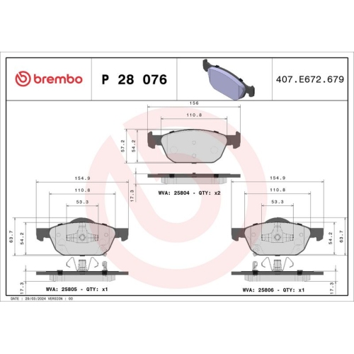 BREMBO Bremsbelagsatz, Scheibenbremse PRIME LINE