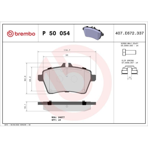 BREMBO Bremsbelagsatz, Scheibenbremse PRIME LINE