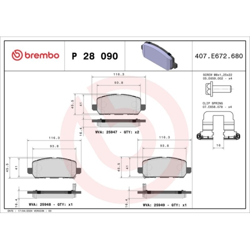 BREMBO Bremsbelagsatz, Scheibenbremse PRIME LINE