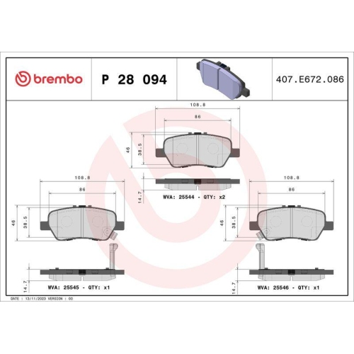 BREMBO Bremsbelagsatz, Scheibenbremse PRIME LINE