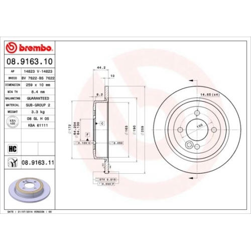 BREMBO Bremsscheibe PRIME LINE - UV Coated