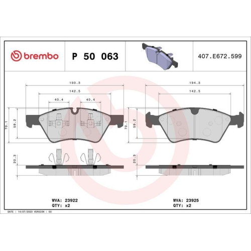 BREMBO Bremsbelagsatz, Scheibenbremse PRIME LINE