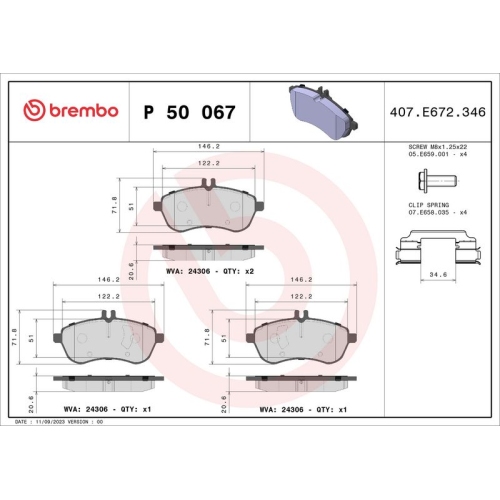 BREMBO Bremsbelagsatz, Scheibenbremse PRIME LINE