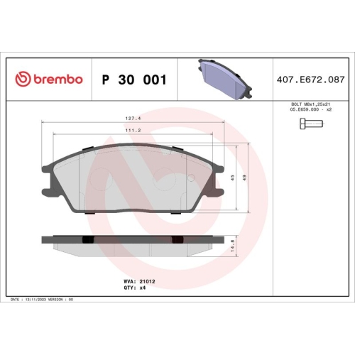 BREMBO Bremsbelagsatz, Scheibenbremse PRIME LINE