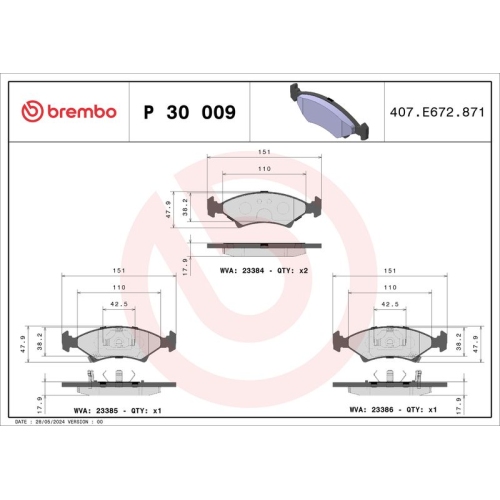 BREMBO Bremsbelagsatz, Scheibenbremse PRIME LINE