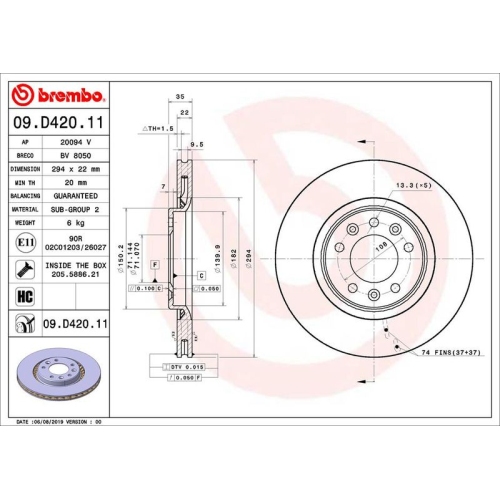 BREMBO Bremsscheibe PRIME LINE - UV Coated