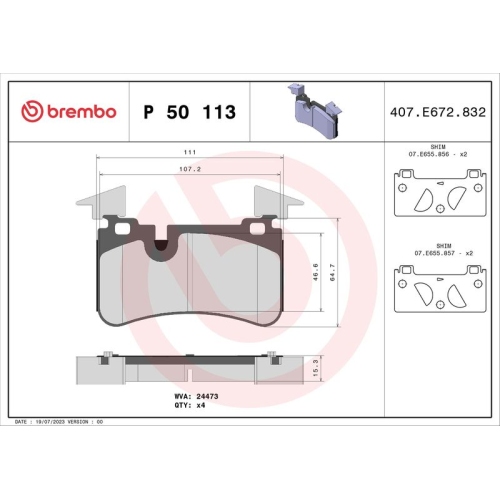 BREMBO Bremsbelagsatz, Scheibenbremse PRIME LINE