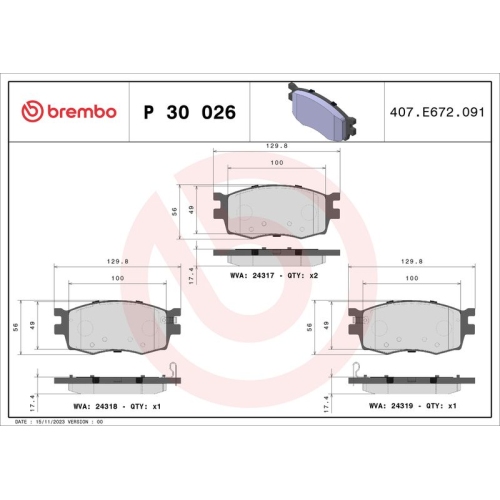 BREMBO Bremsbelagsatz, Scheibenbremse PRIME LINE